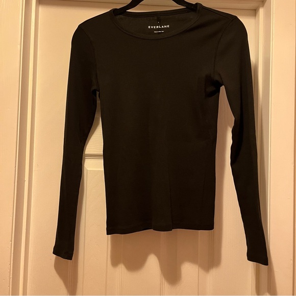 Everlane Women’s Pima Micro-Rib Long Sleeve Crew Black Size Small - Picture 2 of 7